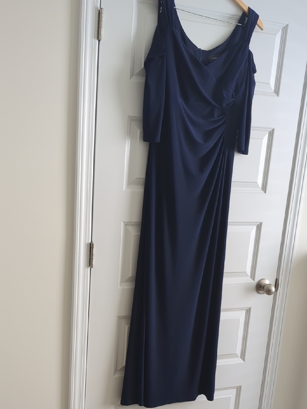 R&M Richards Navy Cold-Shoulder Maxi Gown P2P 22 L60 Side Slit